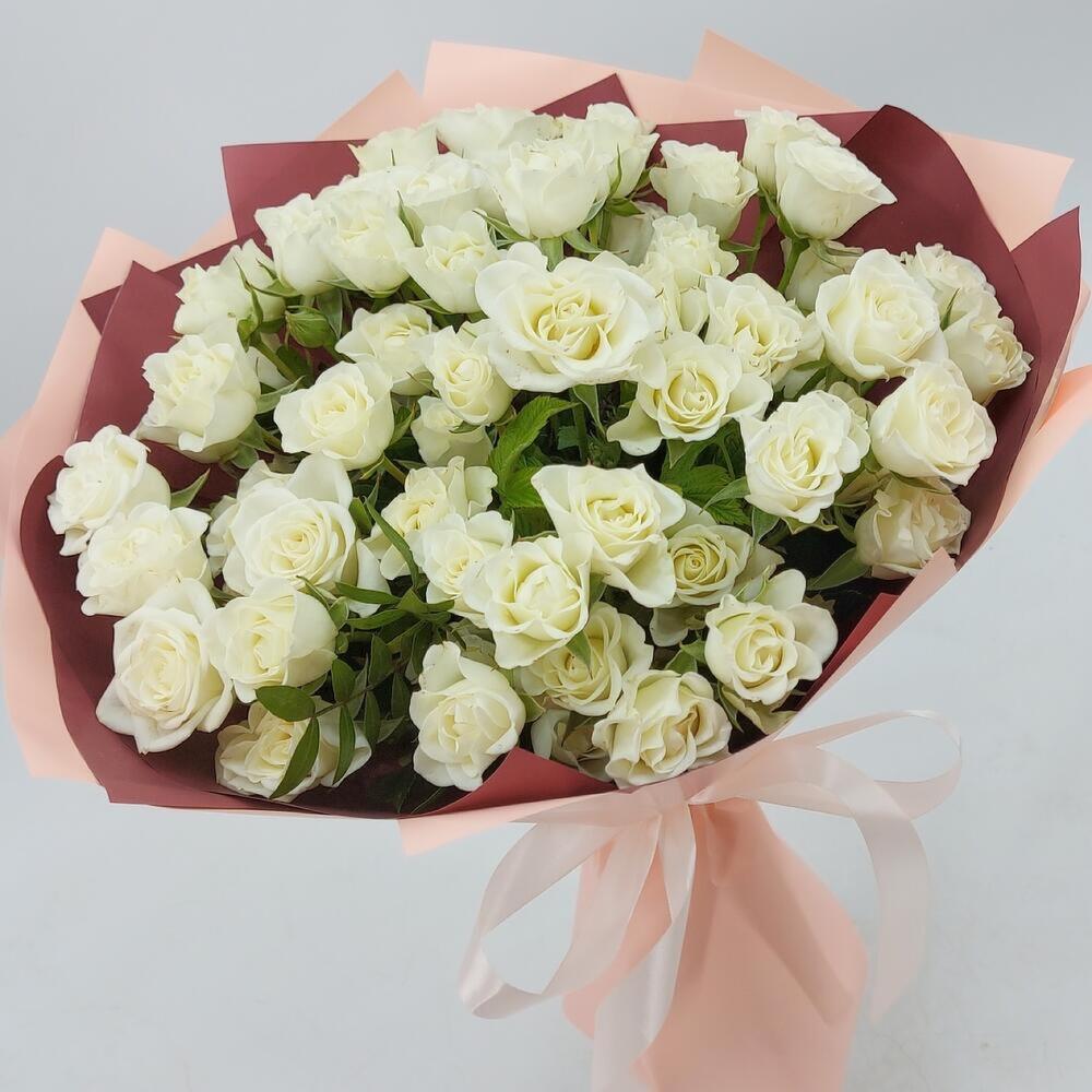 Белые кустовые розочки (L) + Открытка